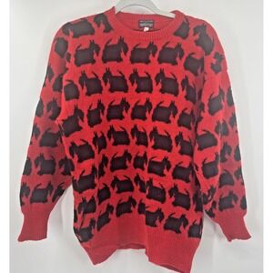 VTG Nordstrom Wool Sweater Scottie Dog L  Womens Red Grandmacore‎